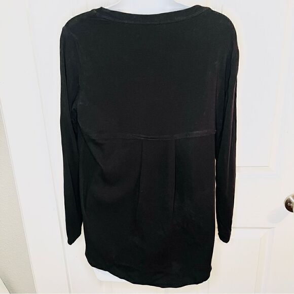 Westbound Mixed Media Cotton Blend Long Sleeve Back Pleat Top Black M - Picture 4 of 8